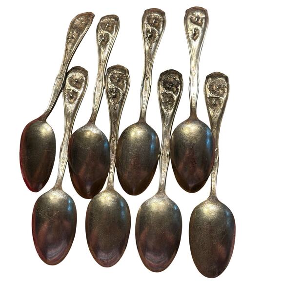 Antique silver teaspoons set (8) Carnation Pattern 1908 Rogers Art Nouveau - Picture 6 of 11